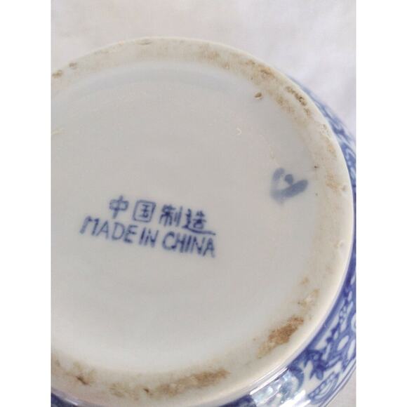 Vintage Asian Flower Pot 6" Blue and White  Hand Painted Eggplant Melons China - Picture 6 of 10